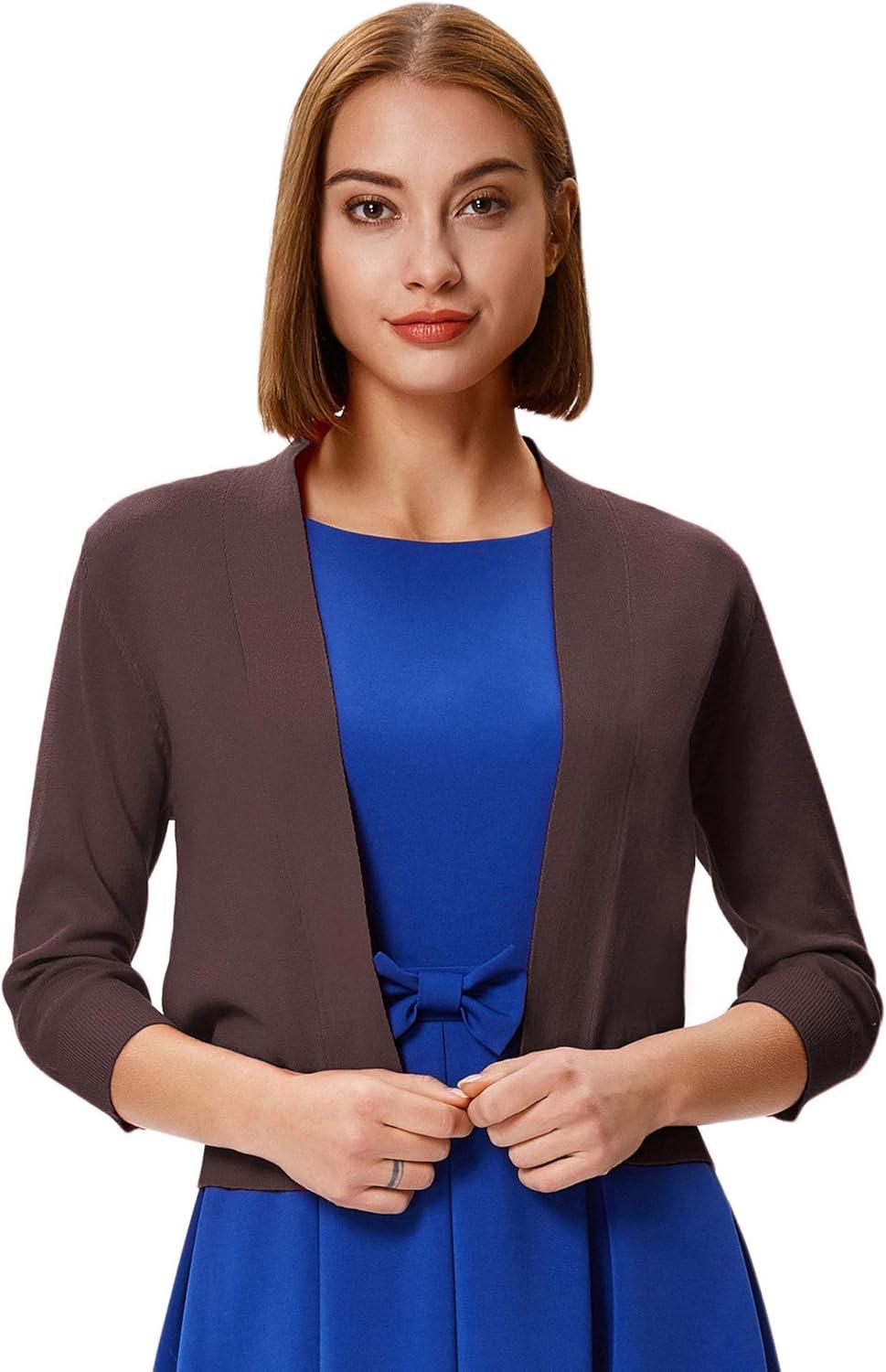imageGRACE KARIN Women Cardigan Sweaters Lightweight Knit Cropped Cardigans Trendy 34 Sleeve Shrug Bolero S3XLCoffee