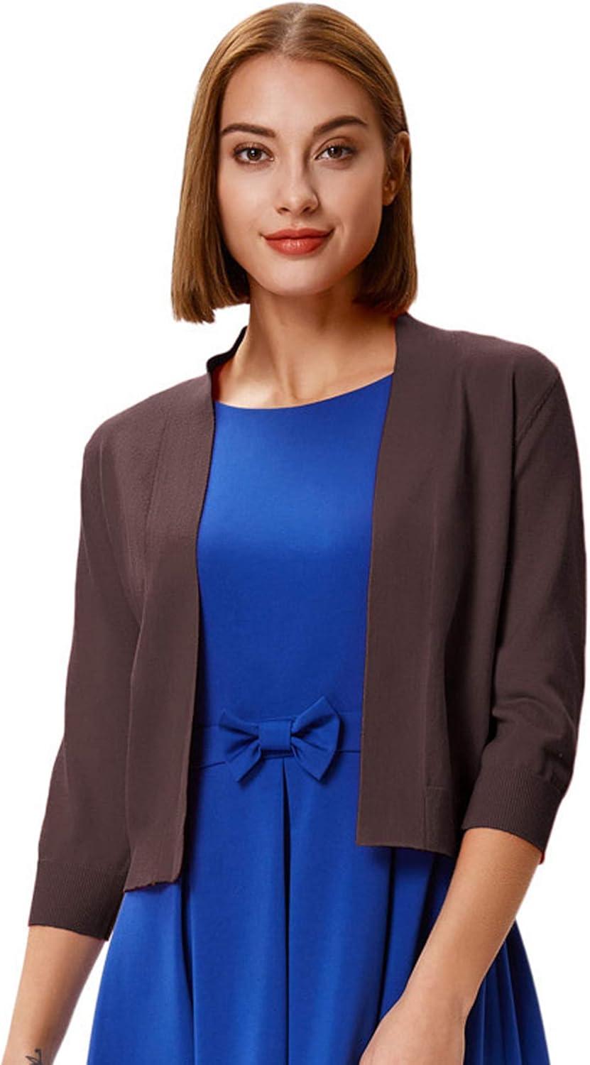 imageGRACE KARIN Women Cardigan Sweaters Lightweight Knit Cropped Cardigans Trendy 34 Sleeve Shrug Bolero S3XLCoffee