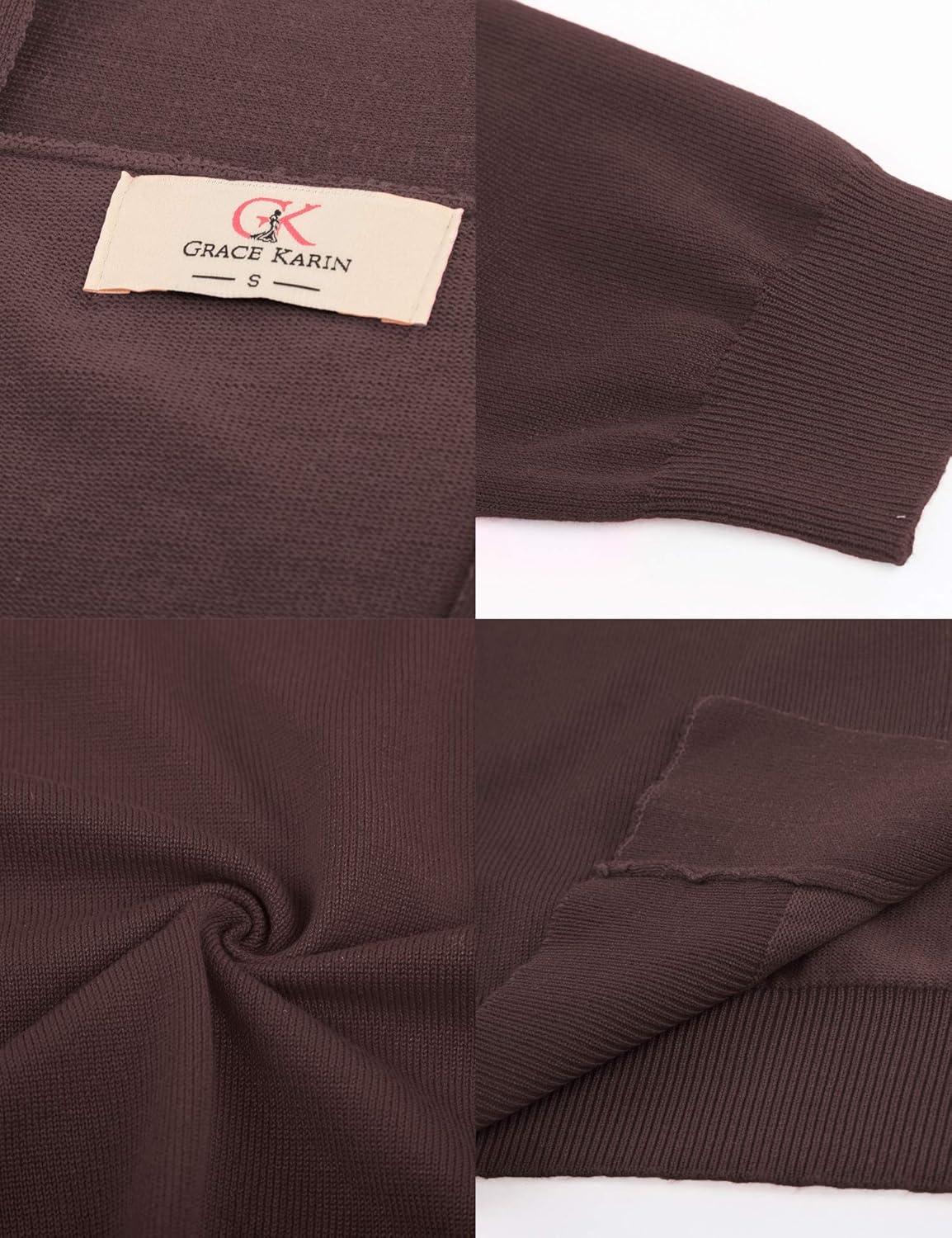 imageGRACE KARIN Women Cardigan Sweaters Lightweight Knit Cropped Cardigans Trendy 34 Sleeve Shrug Bolero S3XLCoffee