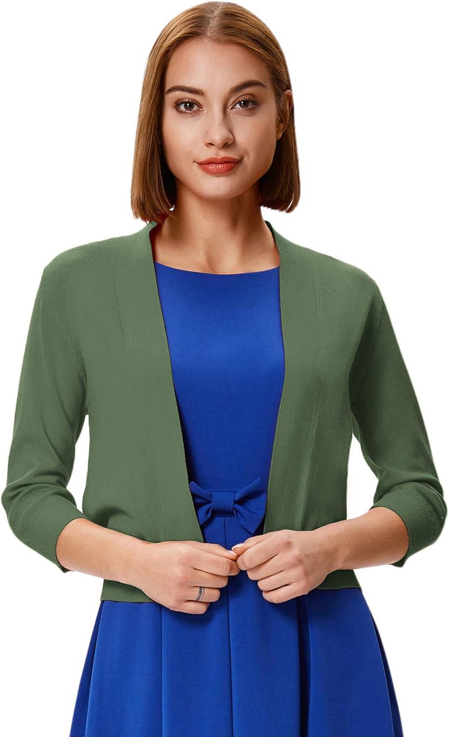 imageGRACE KARIN Women Cardigan Sweaters Lightweight Knit Cropped Cardigans Trendy 34 Sleeve Shrug Bolero S3XLDark Olive Green