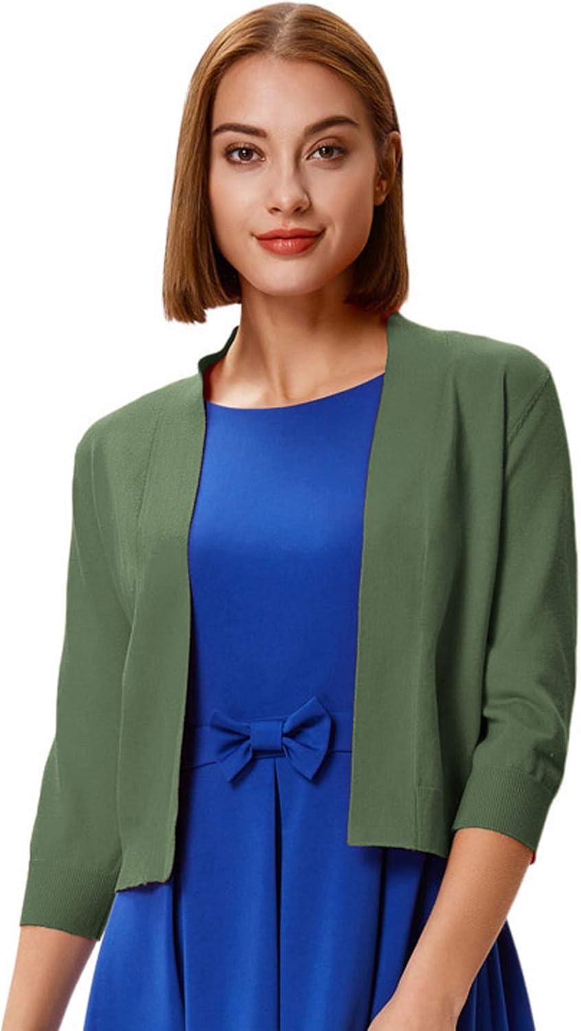 imageGRACE KARIN Women Cardigan Sweaters Lightweight Knit Cropped Cardigans Trendy 34 Sleeve Shrug Bolero S3XLDark Olive Green