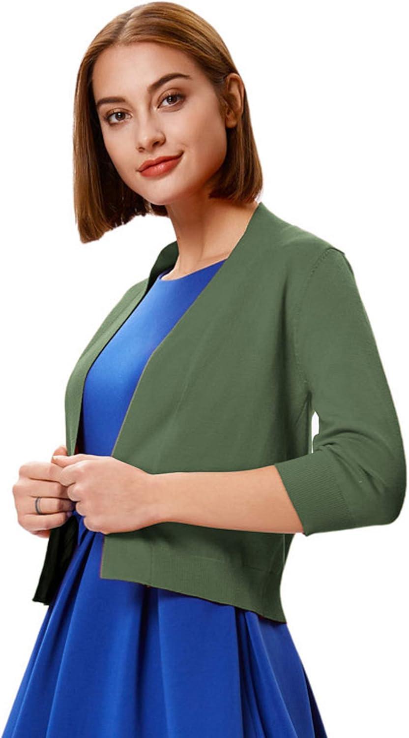 imageGRACE KARIN Women Cardigan Sweaters Lightweight Knit Cropped Cardigans Trendy 34 Sleeve Shrug Bolero S3XLDark Olive Green