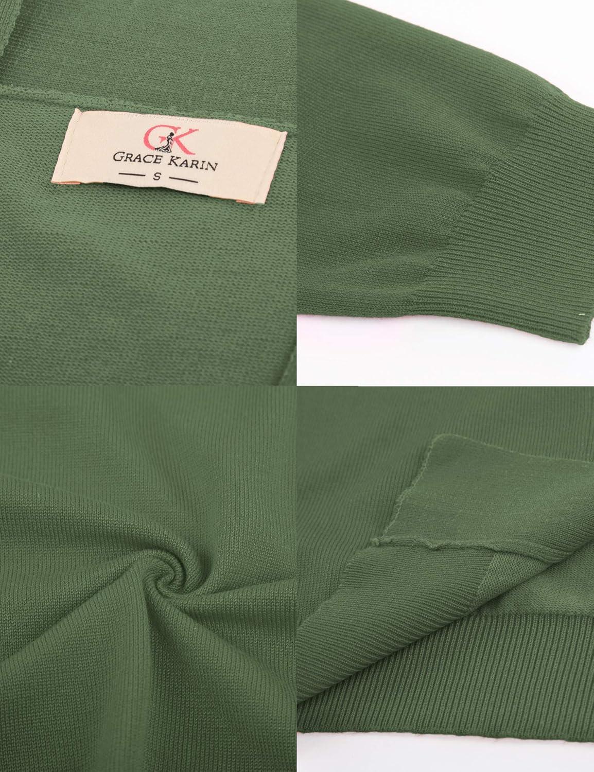 imageGRACE KARIN Women Cardigan Sweaters Lightweight Knit Cropped Cardigans Trendy 34 Sleeve Shrug Bolero S3XLDark Olive Green