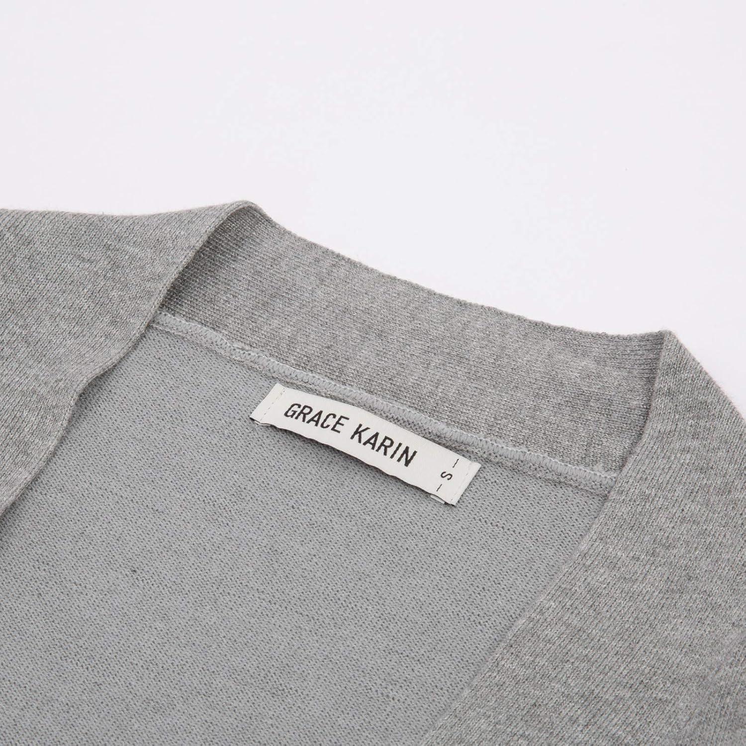 imageGRACE KARIN Women Cardigan Sweaters Lightweight Knit Cropped Cardigans Trendy 34 Sleeve Shrug Bolero S3XLFlower Grey