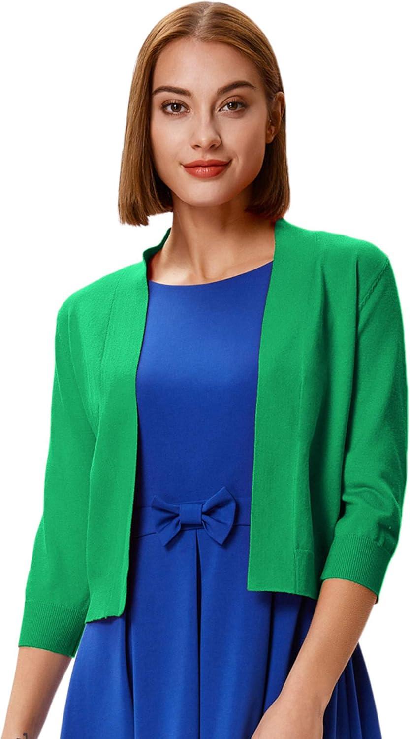 imageGRACE KARIN Women Cardigan Sweaters Lightweight Knit Cropped Cardigans Trendy 34 Sleeve Shrug Bolero S3XLGreen