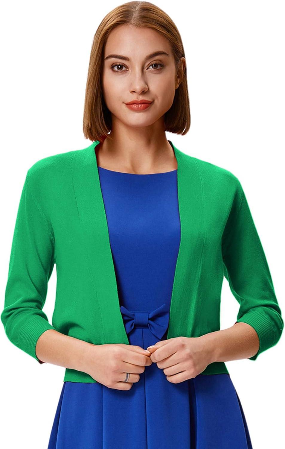 imageGRACE KARIN Women Cardigan Sweaters Lightweight Knit Cropped Cardigans Trendy 34 Sleeve Shrug Bolero S3XLGreen
