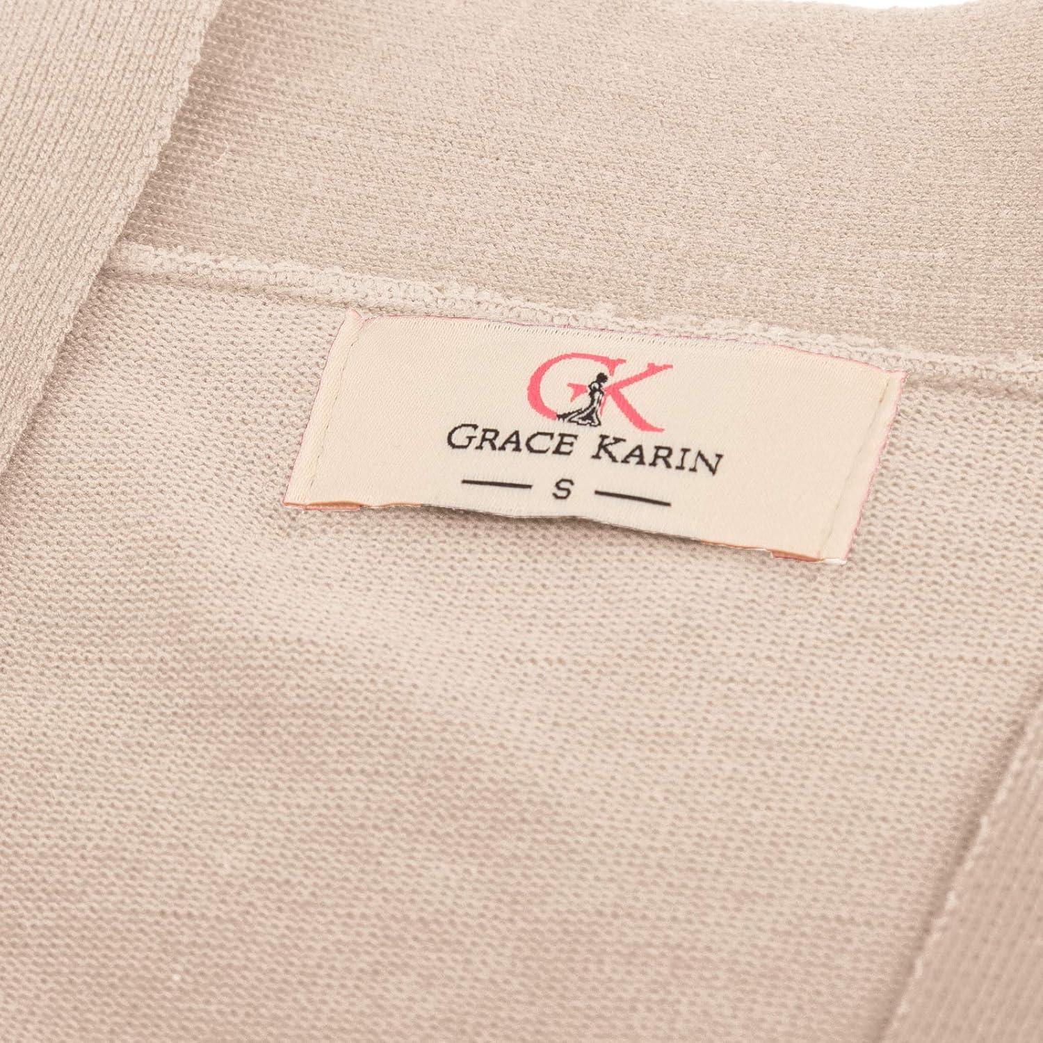 imageGRACE KARIN Women Cardigan Sweaters Lightweight Knit Cropped Cardigans Trendy 34 Sleeve Shrug Bolero S3XLKhaki