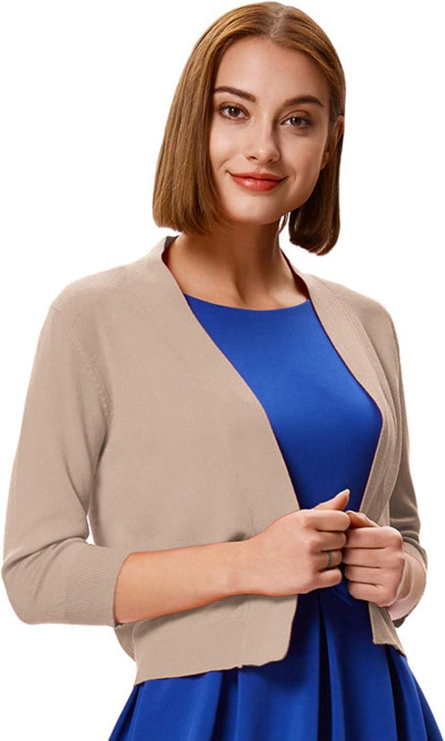 imageGRACE KARIN Women Cardigan Sweaters Lightweight Knit Cropped Cardigans Trendy 34 Sleeve Shrug Bolero S3XLKhaki