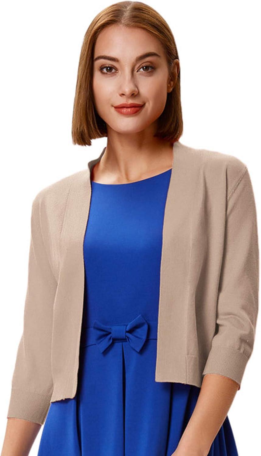 imageGRACE KARIN Women Cardigan Sweaters Lightweight Knit Cropped Cardigans Trendy 34 Sleeve Shrug Bolero S3XLKhaki