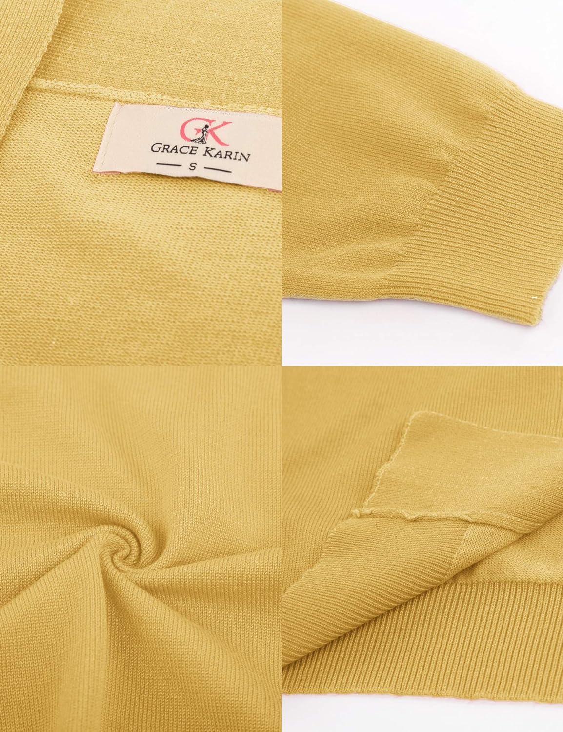 imageGRACE KARIN Women Cardigan Sweaters Lightweight Knit Cropped Cardigans Trendy 34 Sleeve Shrug Bolero S3XLMustard