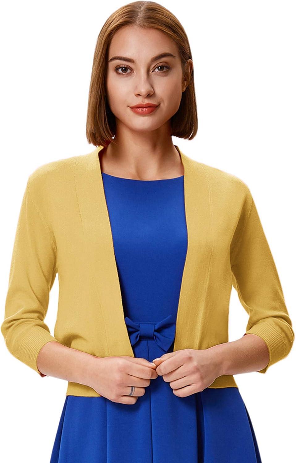 imageGRACE KARIN Women Cardigan Sweaters Lightweight Knit Cropped Cardigans Trendy 34 Sleeve Shrug Bolero S3XLMustard