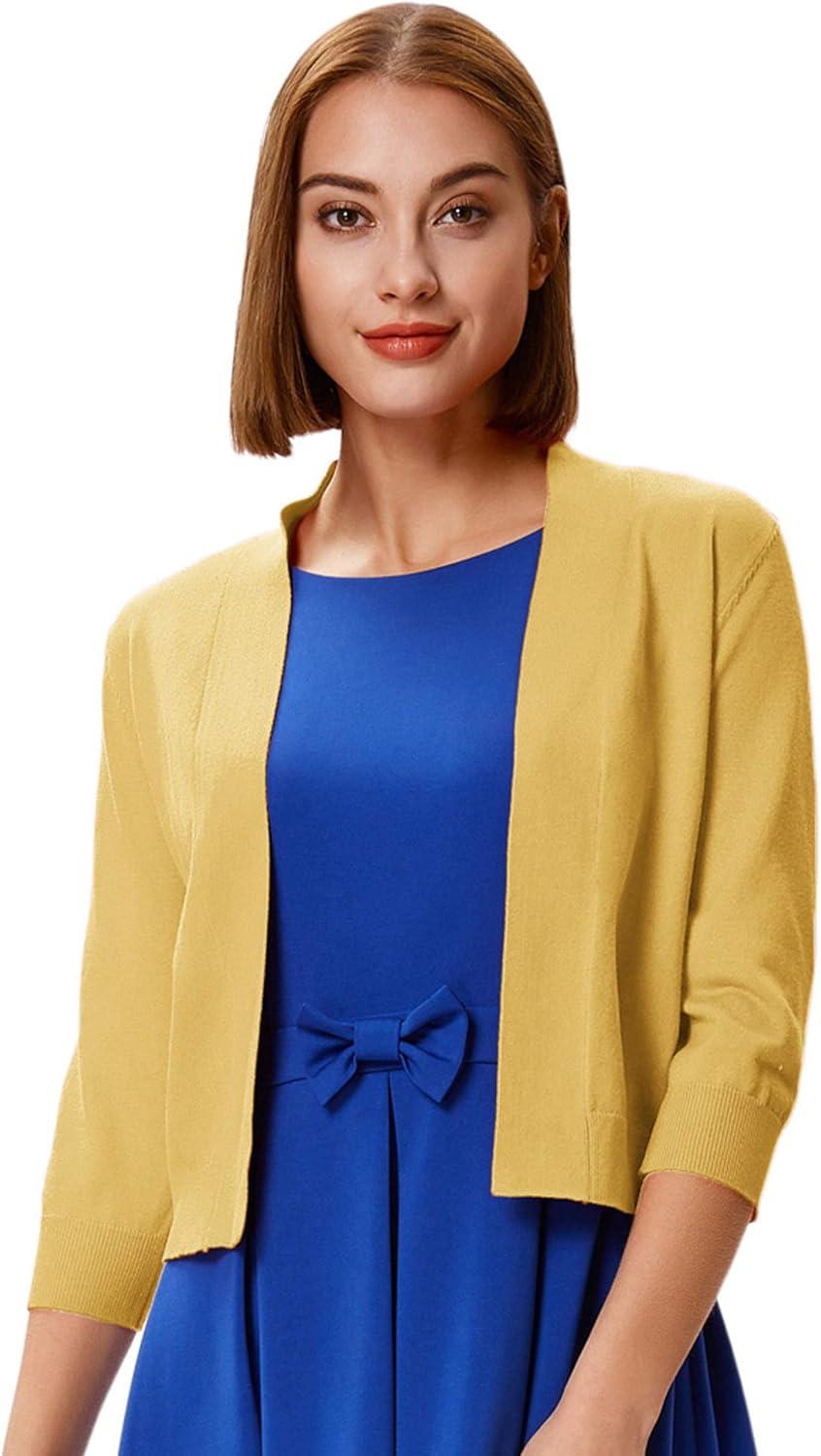 imageGRACE KARIN Women Cardigan Sweaters Lightweight Knit Cropped Cardigans Trendy 34 Sleeve Shrug Bolero S3XLMustard
