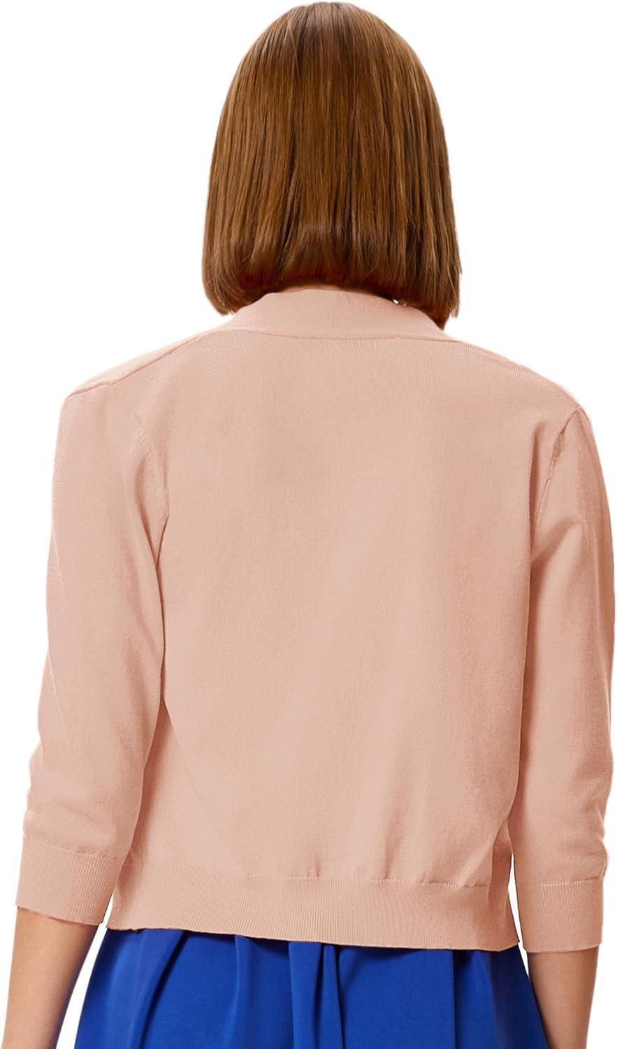 imageGRACE KARIN Women Cardigan Sweaters Lightweight Knit Cropped Cardigans Trendy 34 Sleeve Shrug Bolero S3XLPeach Pink