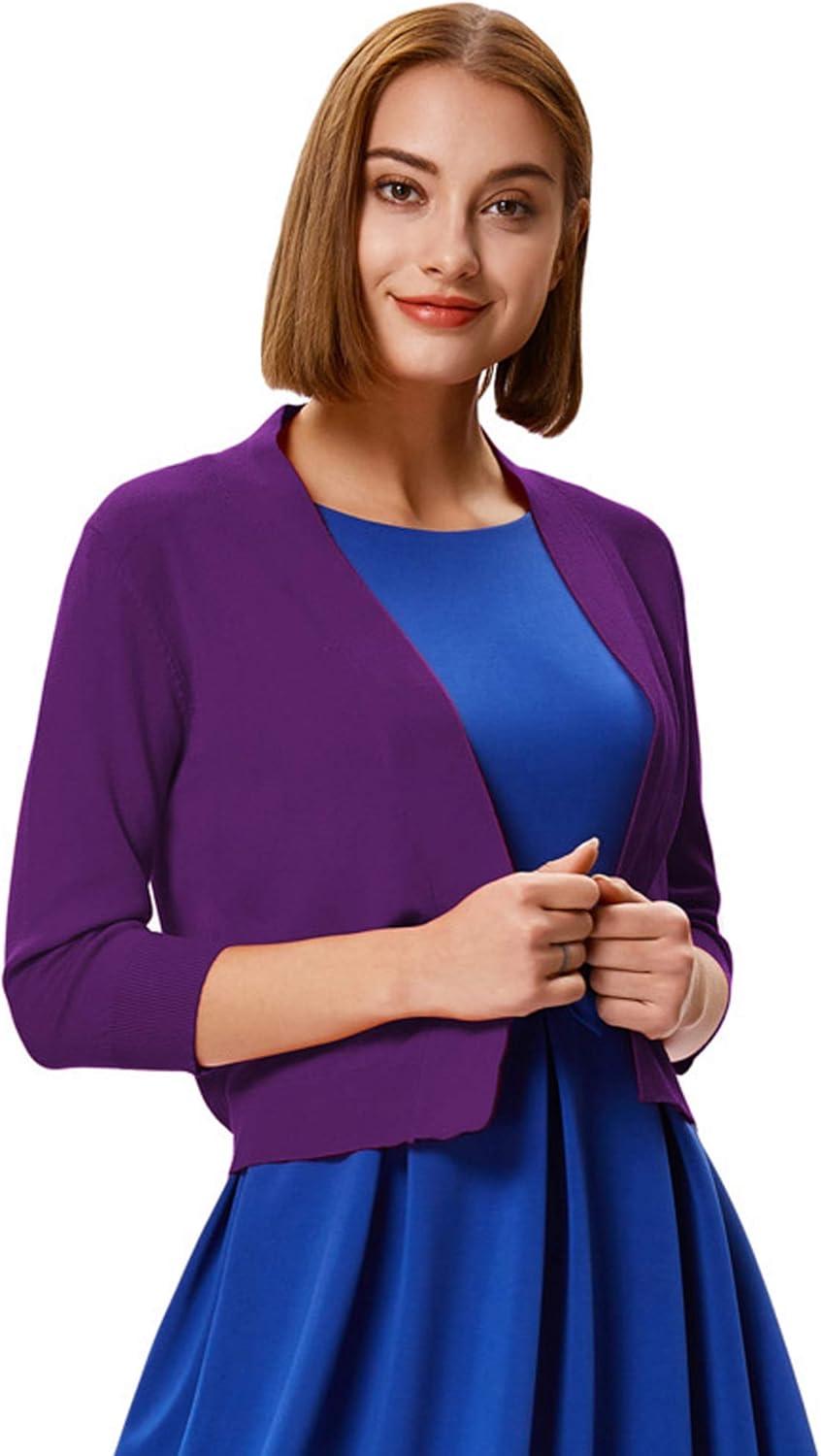 imageGRACE KARIN Women Cardigan Sweaters Lightweight Knit Cropped Cardigans Trendy 34 Sleeve Shrug Bolero S3XLPurple