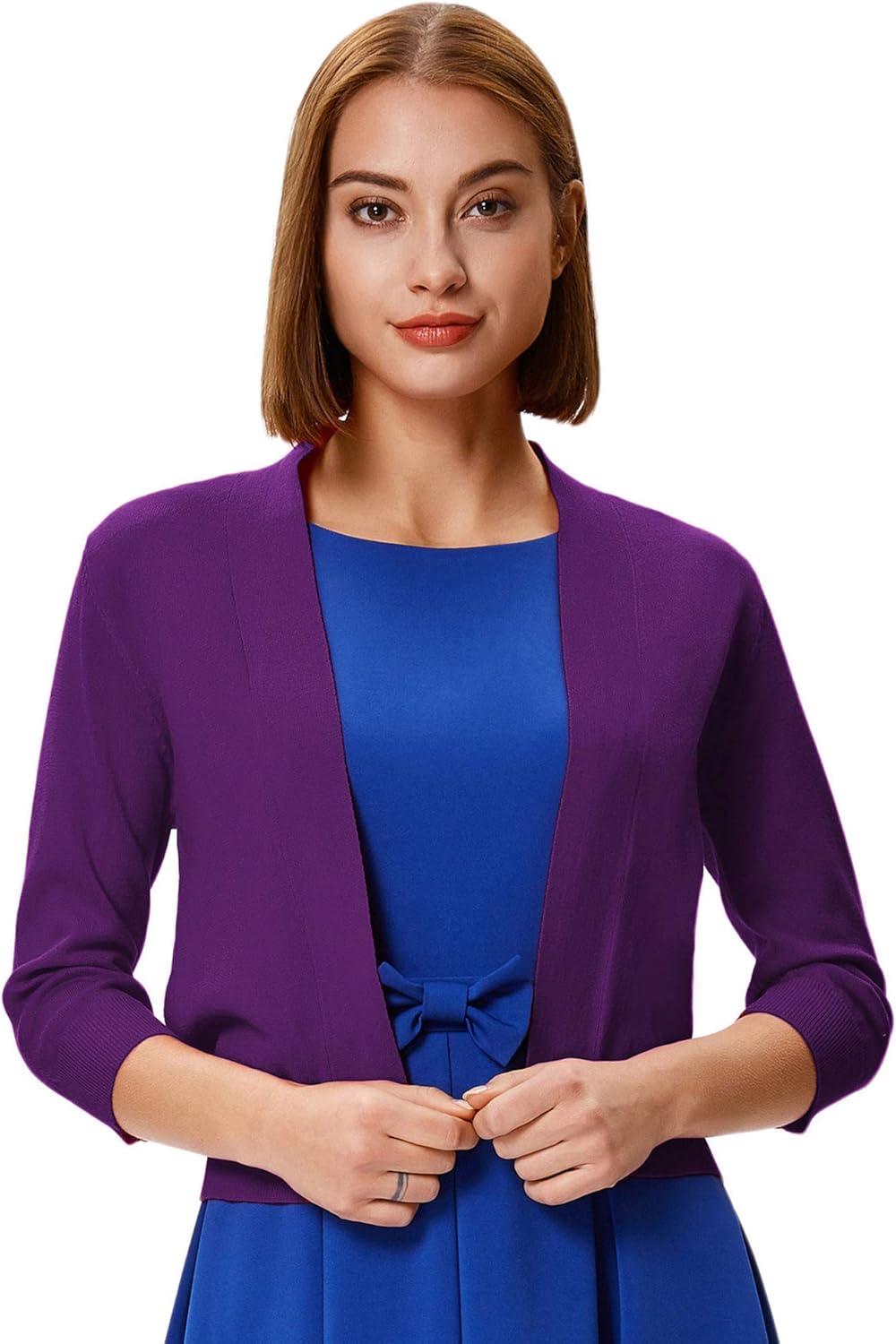 imageGRACE KARIN Women Cardigan Sweaters Lightweight Knit Cropped Cardigans Trendy 34 Sleeve Shrug Bolero S3XLPurple