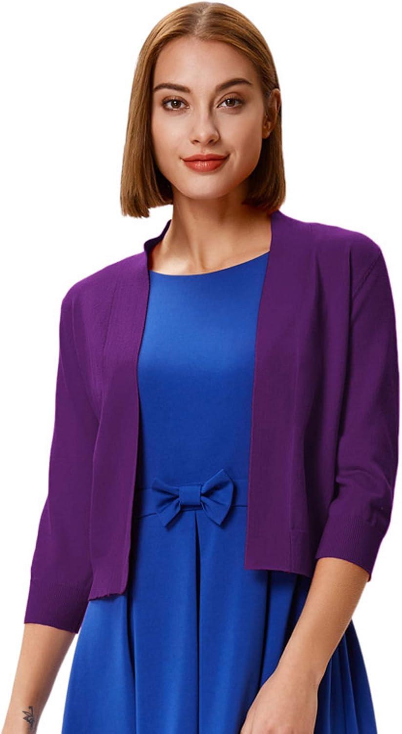imageGRACE KARIN Women Cardigan Sweaters Lightweight Knit Cropped Cardigans Trendy 34 Sleeve Shrug Bolero S3XLPurple