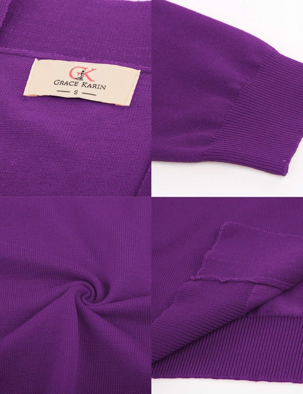 imageGRACE KARIN Women Cardigan Sweaters Lightweight Knit Cropped Cardigans Trendy 34 Sleeve Shrug Bolero S3XLPurple
