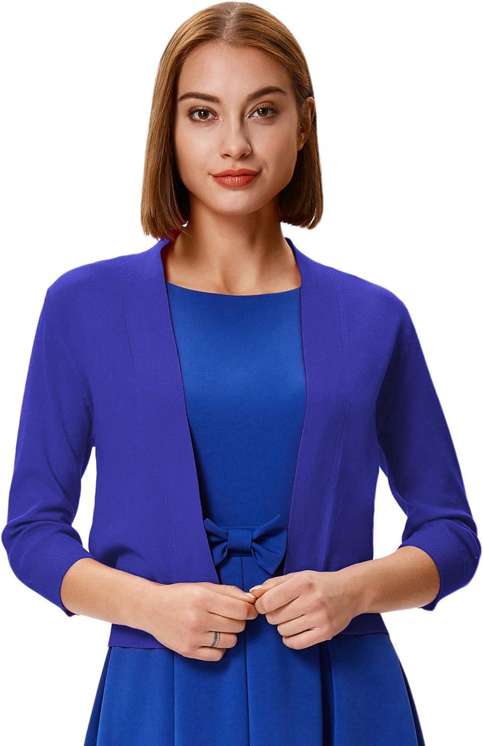 imageGRACE KARIN Women Cardigan Sweaters Lightweight Knit Cropped Cardigans Trendy 34 Sleeve Shrug Bolero S3XLRoyal Blue