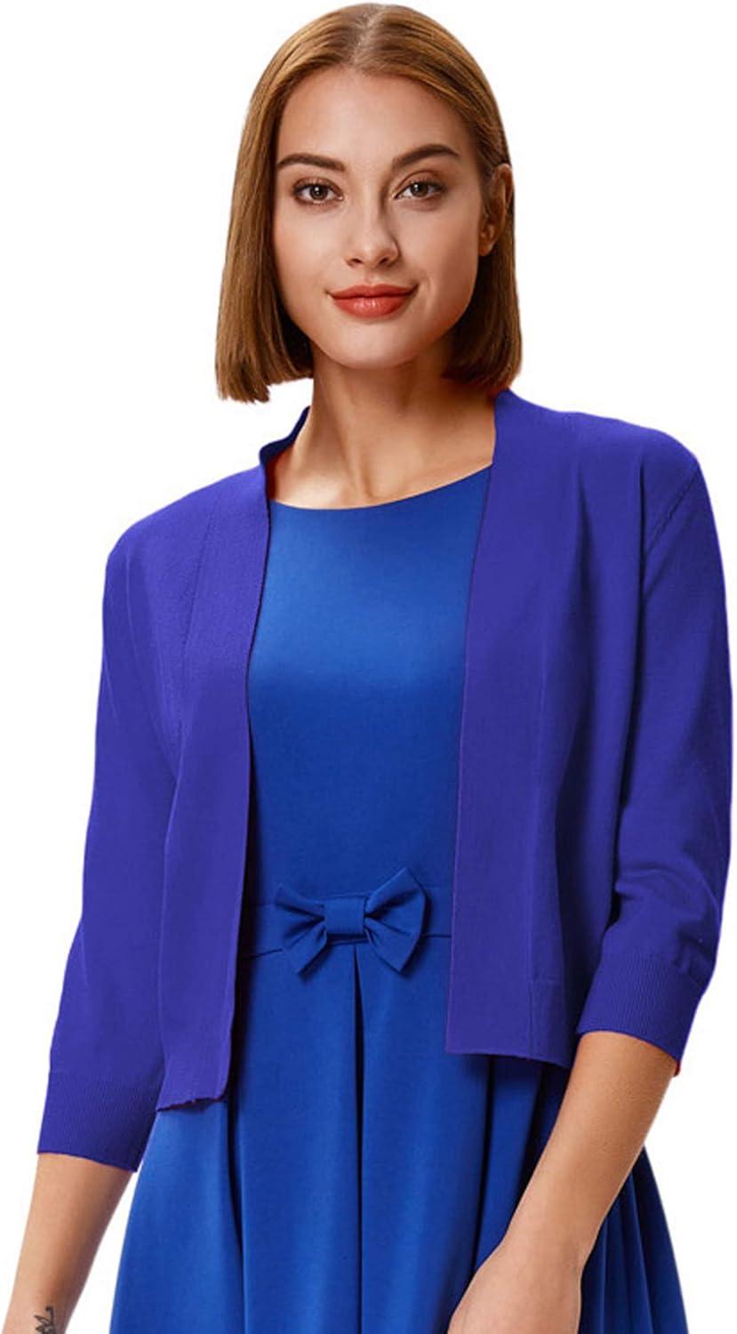 imageGRACE KARIN Women Cardigan Sweaters Lightweight Knit Cropped Cardigans Trendy 34 Sleeve Shrug Bolero S3XLRoyal Blue