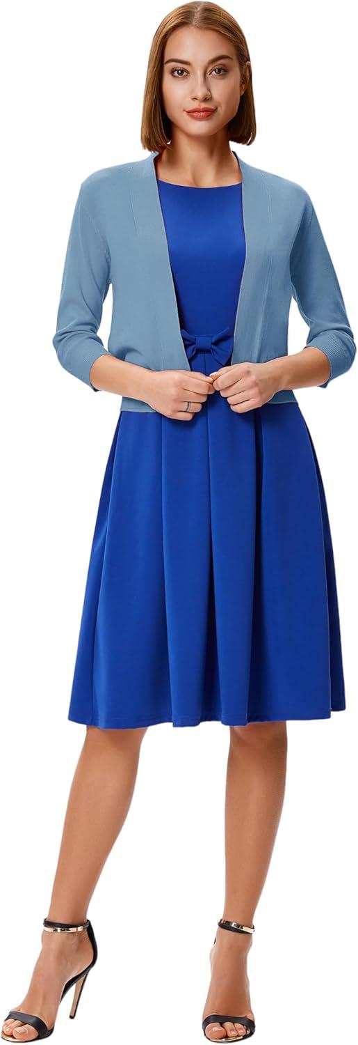 imageGRACE KARIN Women Cardigan Sweaters Lightweight Knit Cropped Cardigans Trendy 34 Sleeve Shrug Bolero S3XLSea Blue