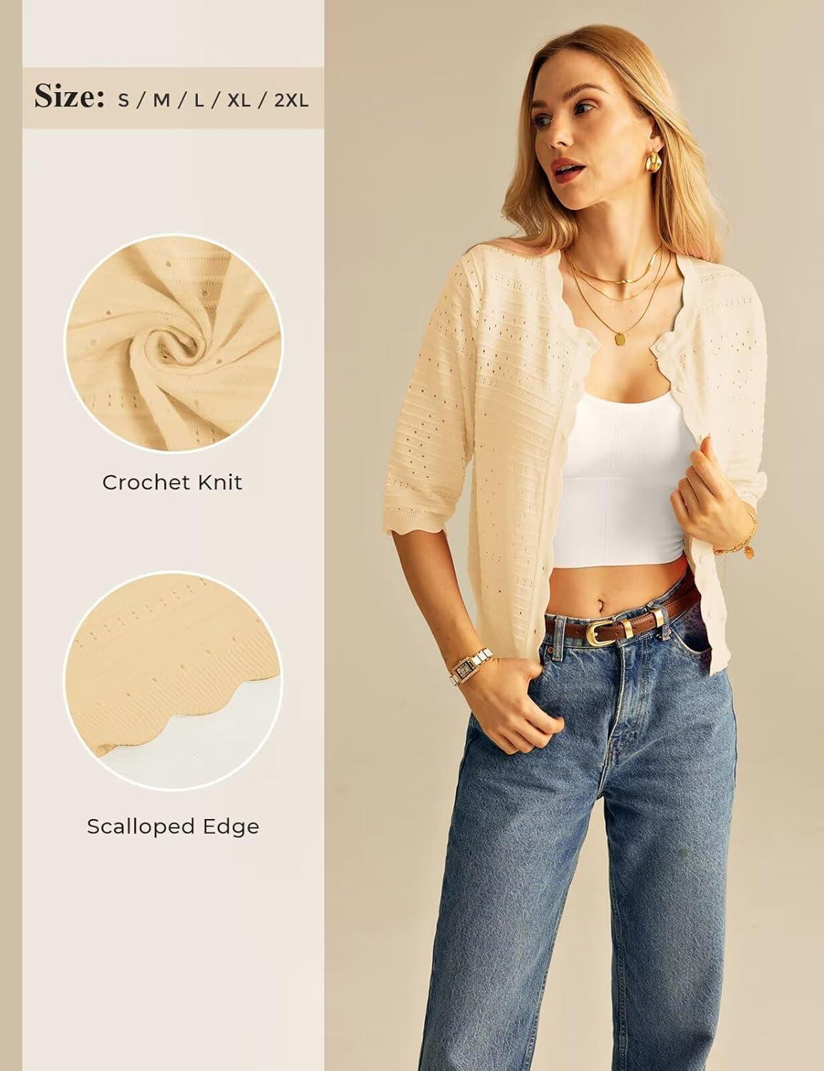 imageGRACE KARIN Womens 34 Sleeve Cardigan Sweater Lightweight Cropped Cardigan Trendy Dressy Casual Crochet Bolero ShrugsApricot