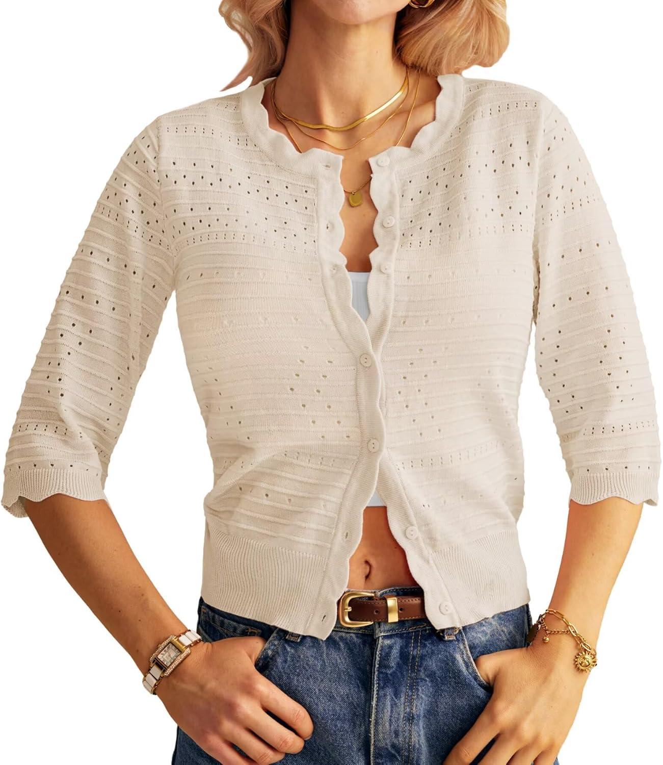 imageGRACE KARIN Womens 34 Sleeve Cardigan Sweater Lightweight Cropped Cardigan Trendy Dressy Casual Crochet Bolero ShrugsLight Apricot