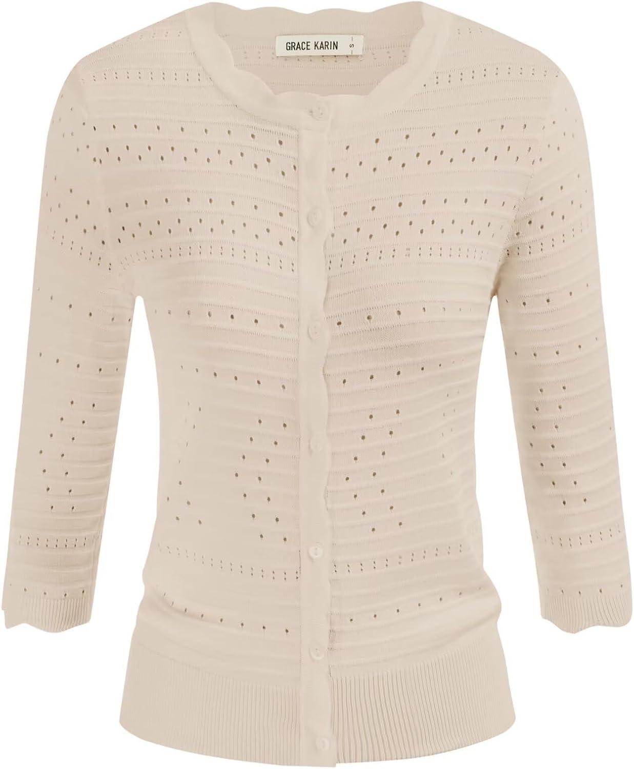 imageGRACE KARIN Womens 34 Sleeve Cardigan Sweater Lightweight Cropped Cardigan Trendy Dressy Casual Crochet Bolero ShrugsLight Apricot