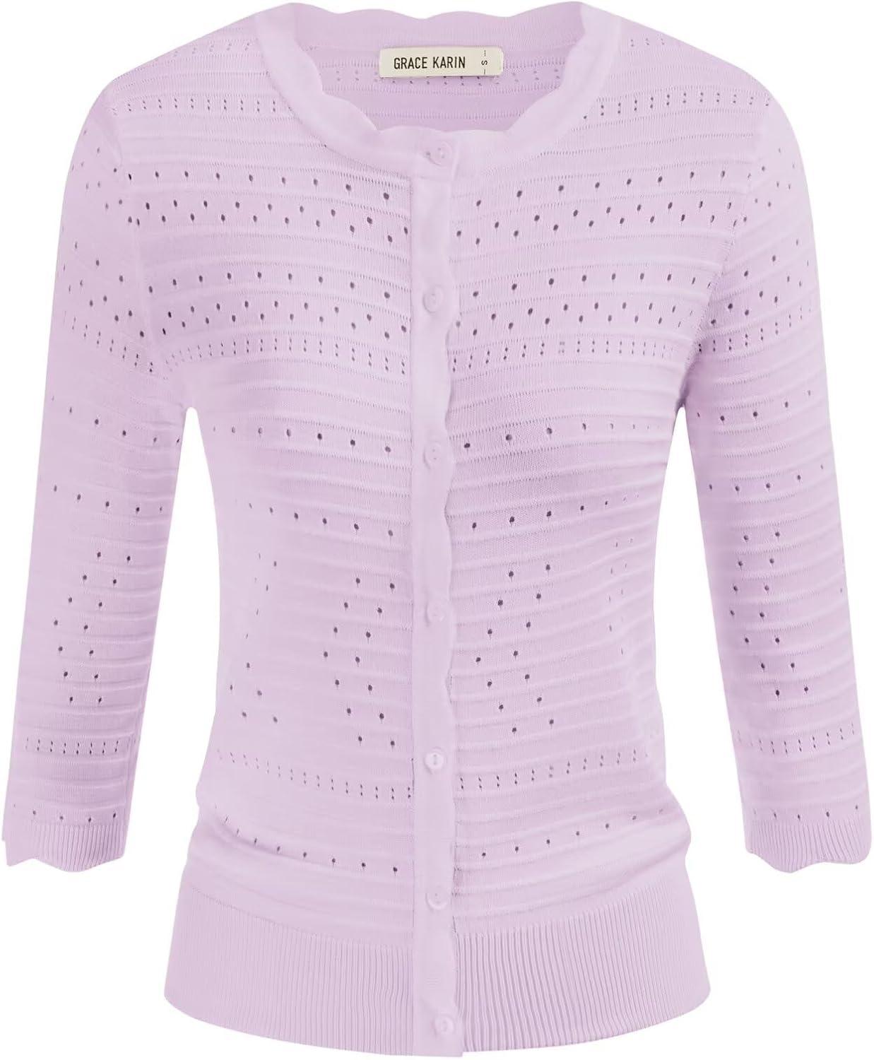 imageGRACE KARIN Womens 34 Sleeve Cardigan Sweater Lightweight Cropped Cardigan Trendy Dressy Casual Crochet Bolero ShrugsLight Purple