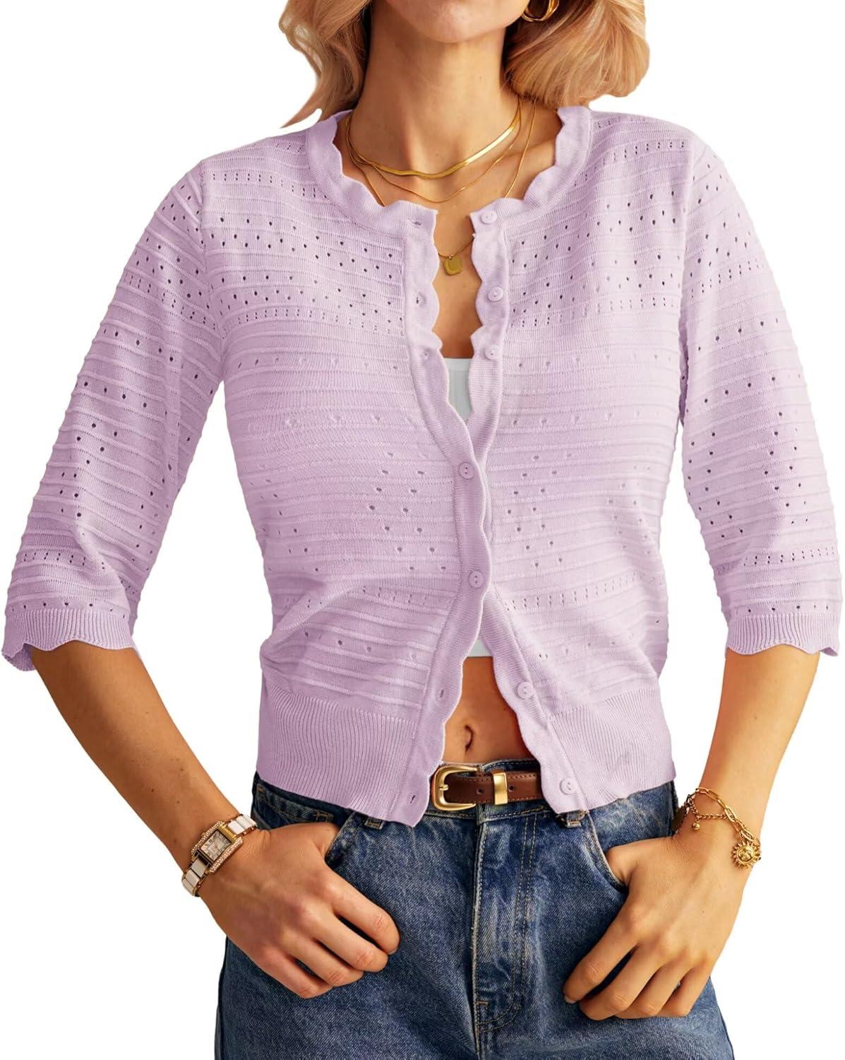 imageGRACE KARIN Womens 34 Sleeve Cardigan Sweater Lightweight Cropped Cardigan Trendy Dressy Casual Crochet Bolero ShrugsLight Purple