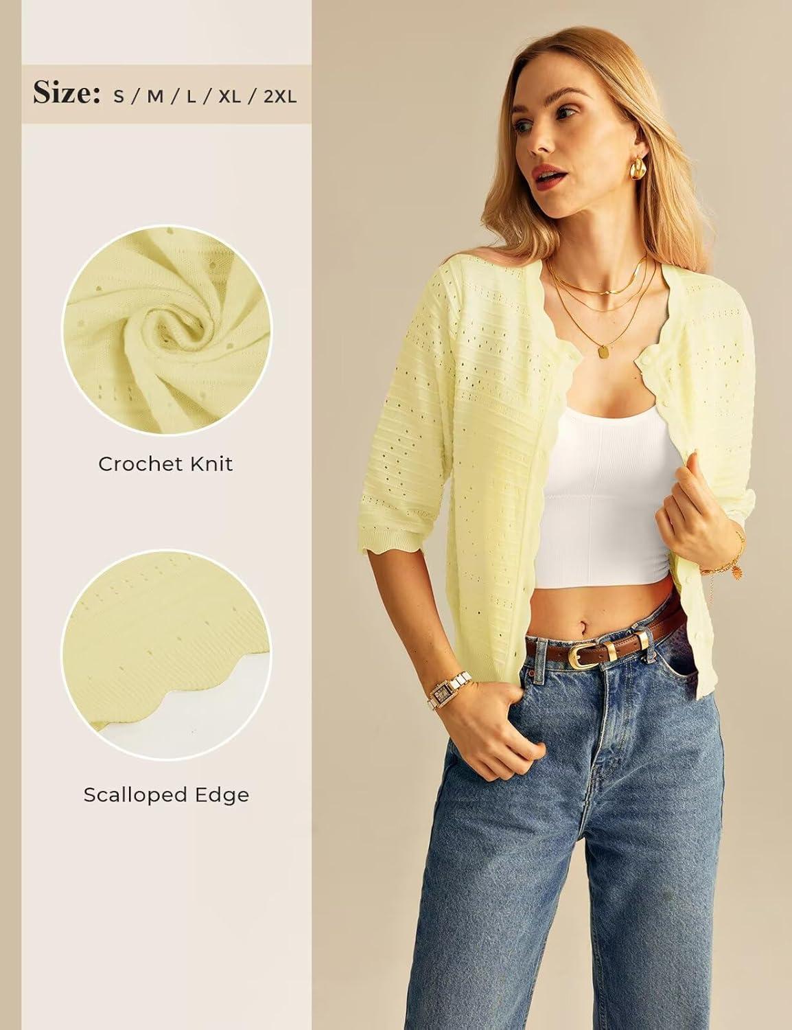 imageGRACE KARIN Womens 34 Sleeve Cardigan Sweater Lightweight Cropped Cardigan Trendy Dressy Casual Crochet Bolero ShrugsYellow