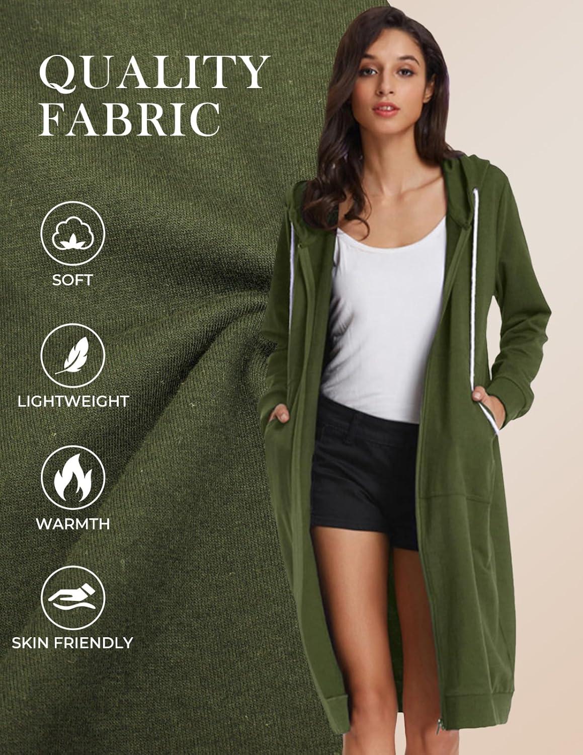 imageGRACE KARIN Womens Casual Pockets Zip up Hoodies Tunic Sweatshirt Long Hoodie JacketArmy Green