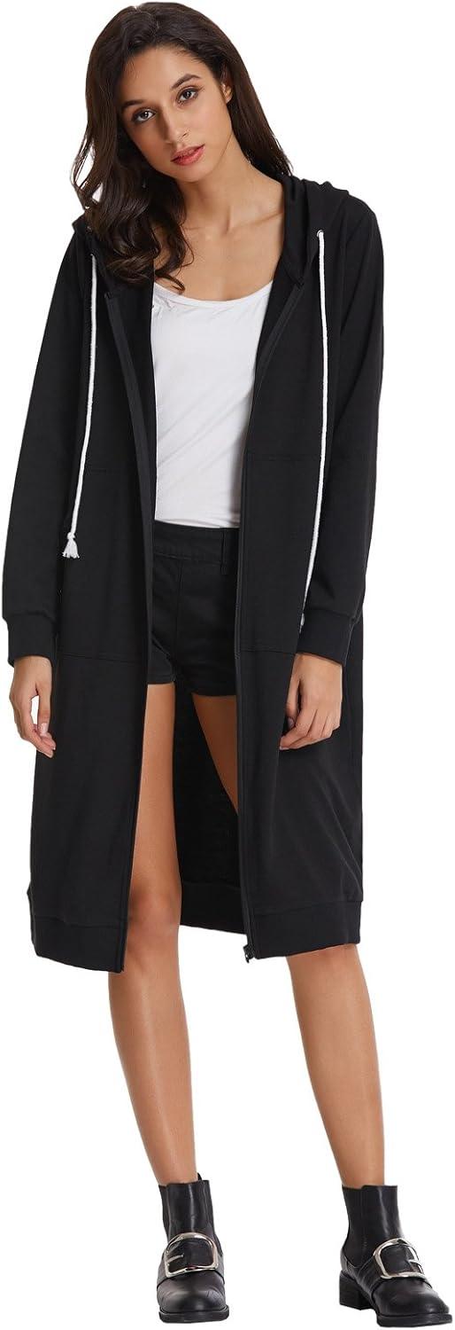imageGRACE KARIN Womens Casual Pockets Zip up Hoodies Tunic Sweatshirt Long Hoodie JacketBlack