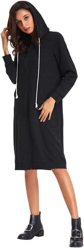 imageGRACE KARIN Womens Casual Pockets Zip up Hoodies Tunic Sweatshirt Long Hoodie JacketBlack