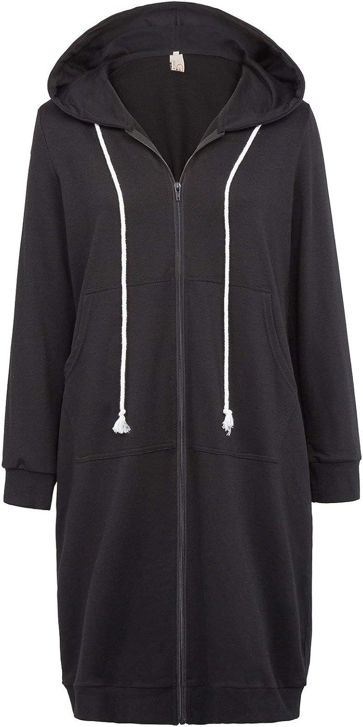 imageGRACE KARIN Womens Casual Pockets Zip up Hoodies Tunic Sweatshirt Long Hoodie JacketBlack