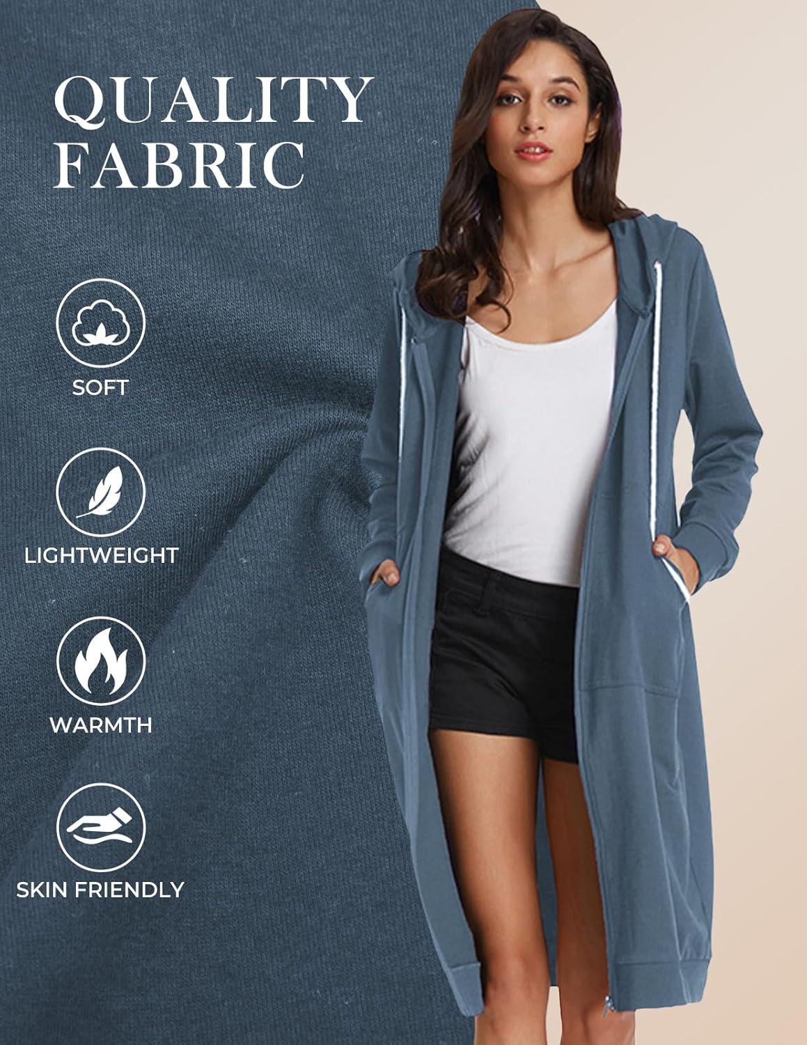 imageGRACE KARIN Womens Casual Pockets Zip up Hoodies Tunic Sweatshirt Long Hoodie JacketBlue Grey