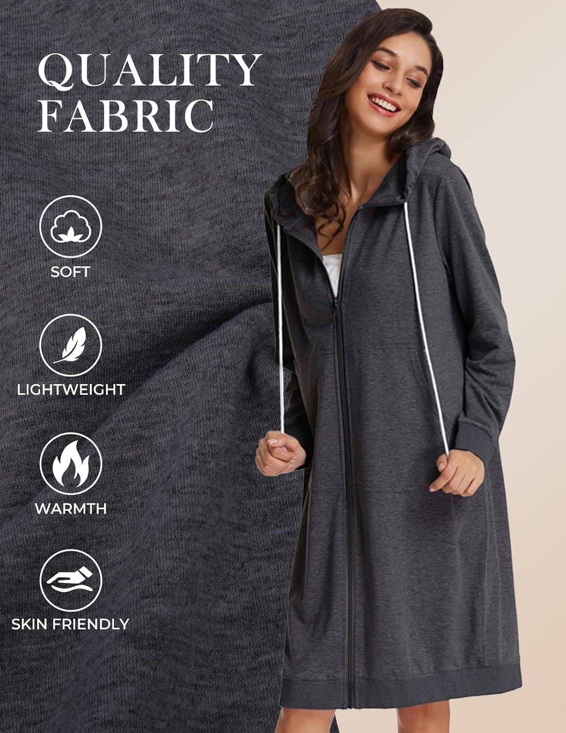 imageGRACE KARIN Womens Casual Pockets Zip up Hoodies Tunic Sweatshirt Long Hoodie JacketDark Grey