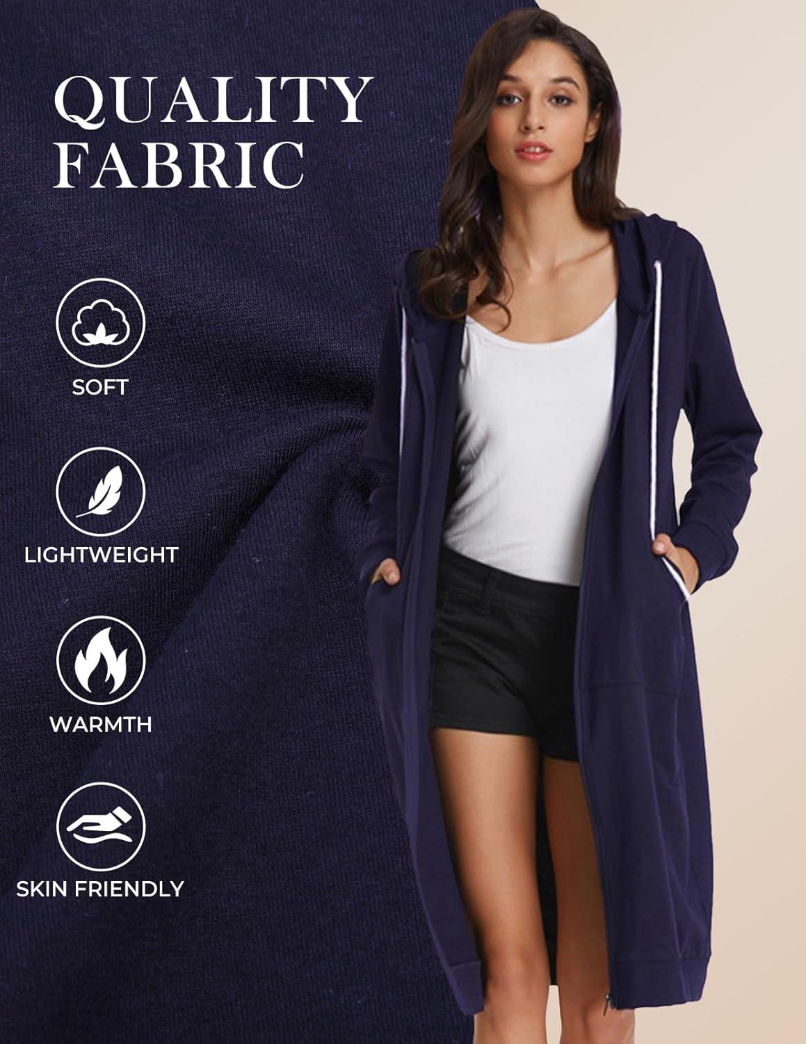 imageGRACE KARIN Womens Casual Pockets Zip up Hoodies Tunic Sweatshirt Long Hoodie JacketNavy Blue
