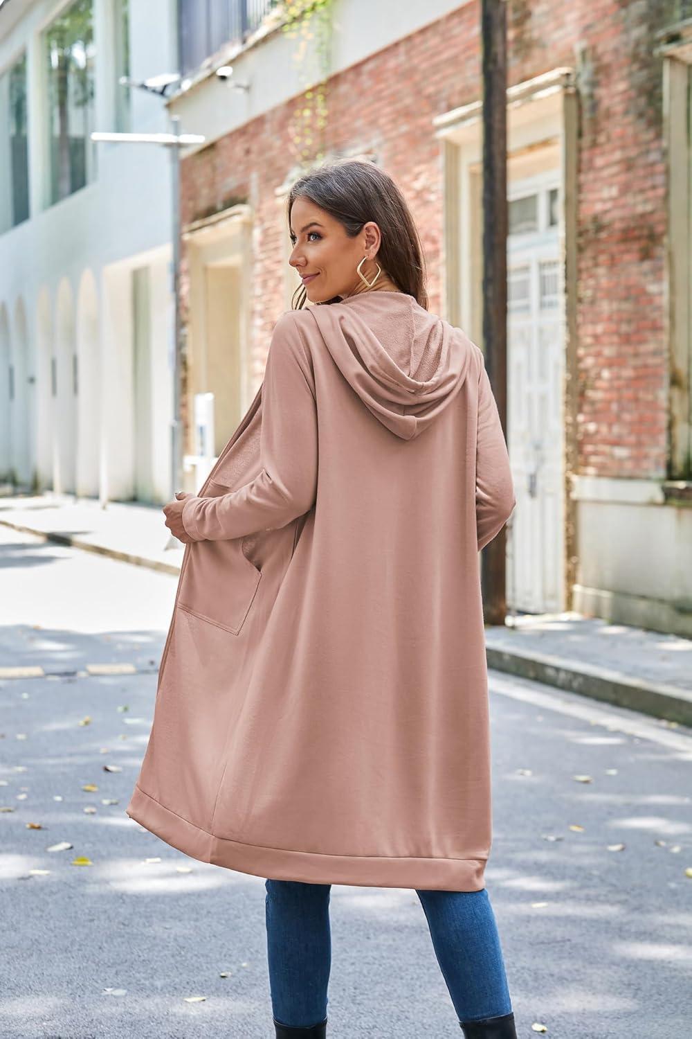 imageGRACE KARIN Womens Casual Pockets Zip up Hoodies Tunic Sweatshirt Long Hoodie JacketShrimp Pink
