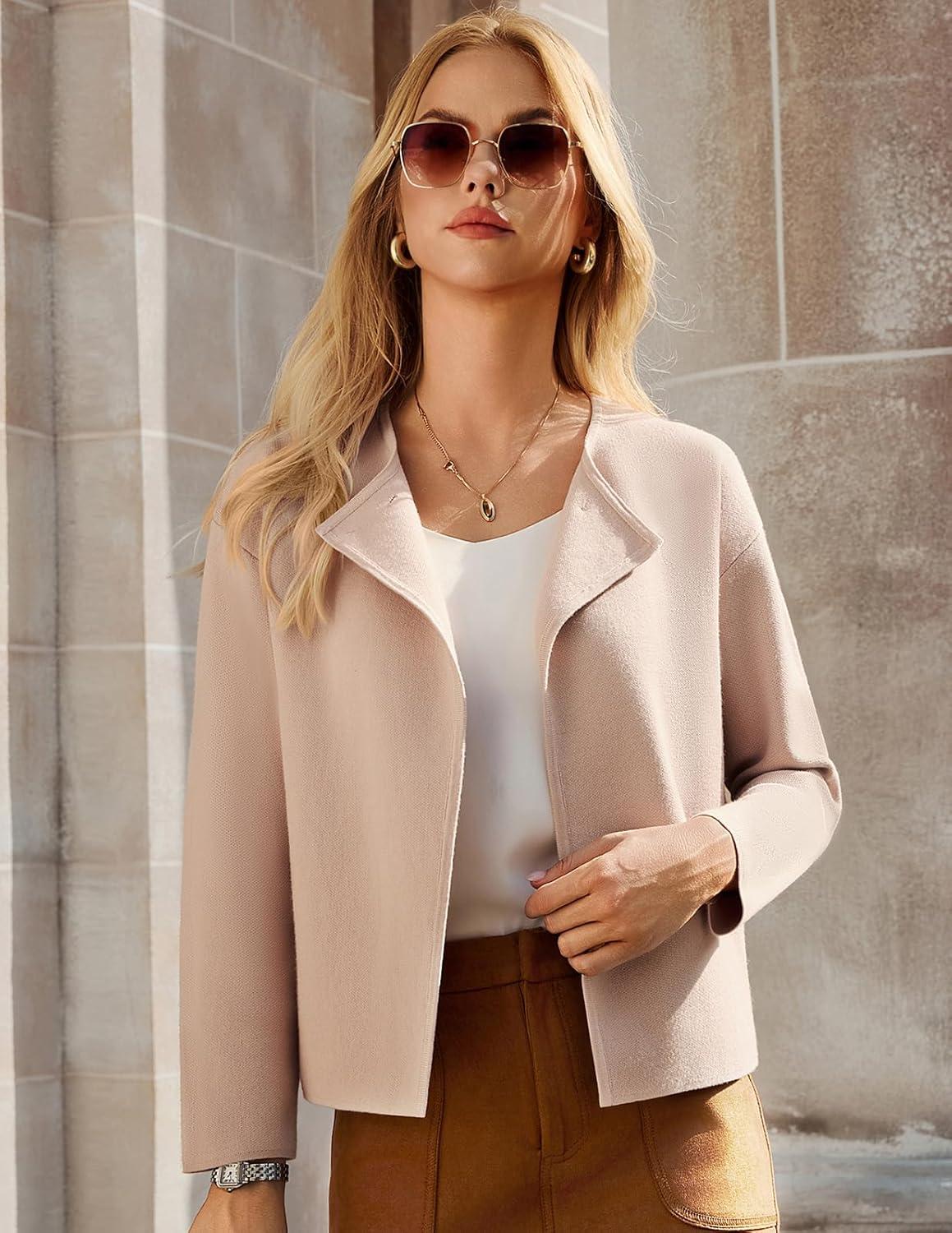 imageGRACE KARIN Womens Cropped Knit Sweater Blazer Oversized Open Front Jackets 2026 Spring Laple Cardigans Dressy CasualApricot