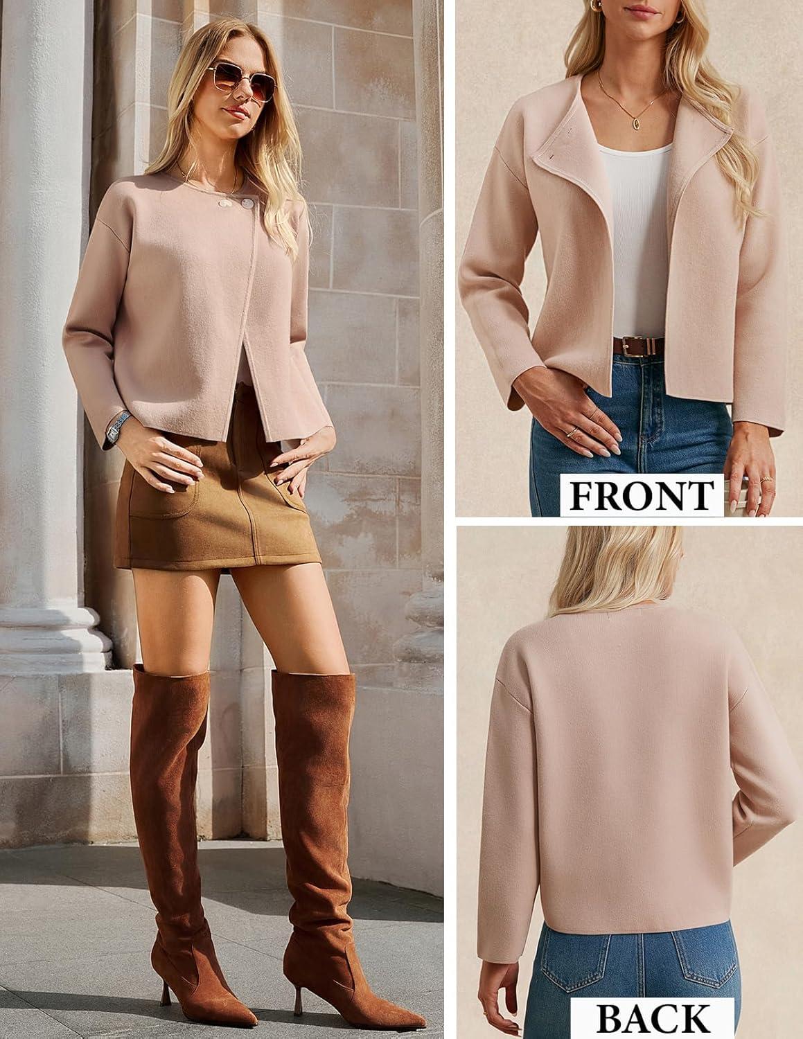 imageGRACE KARIN Womens Cropped Knit Sweater Blazer Oversized Open Front Jackets 2026 Spring Laple Cardigans Dressy CasualApricot