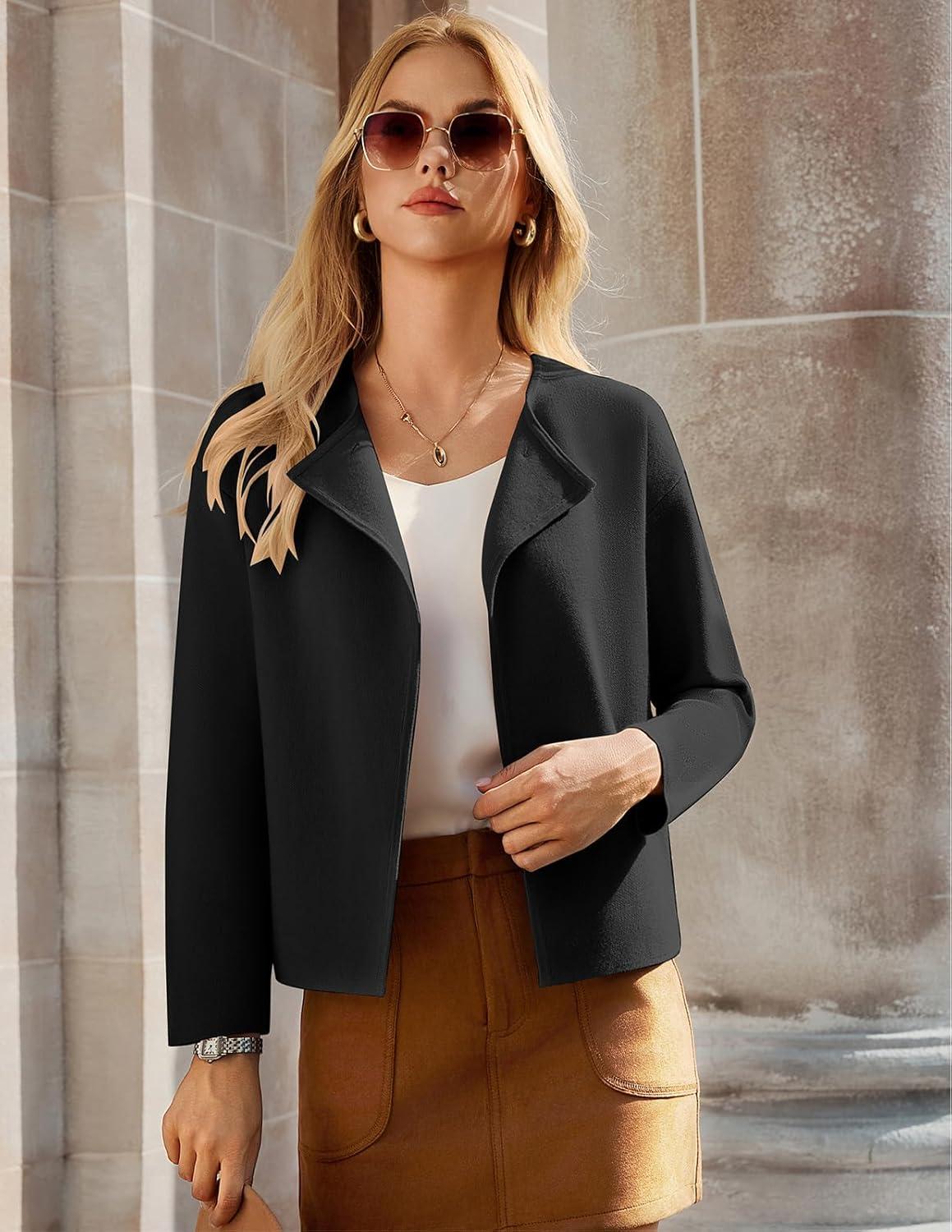imageGRACE KARIN Womens Cropped Knit Sweater Blazer Oversized Open Front Jackets 2026 Spring Laple Cardigans Dressy CasualBlack