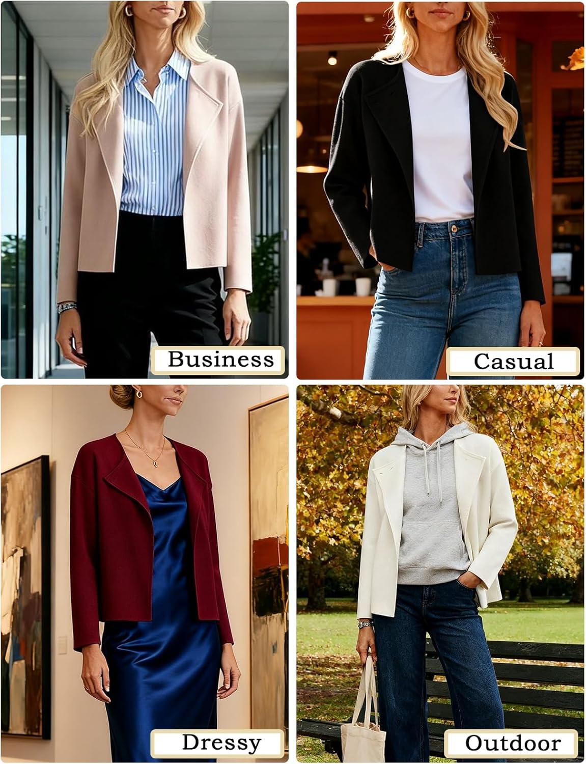 imageGRACE KARIN Womens Cropped Knit Sweater Blazer Oversized Open Front Jackets 2026 Spring Laple Cardigans Dressy CasualBlack