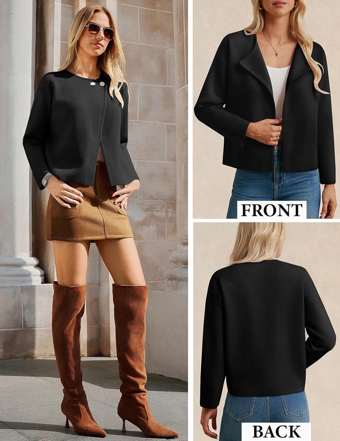 imageGRACE KARIN Womens Cropped Knit Sweater Blazer Oversized Open Front Jackets 2026 Spring Laple Cardigans Dressy CasualBlack