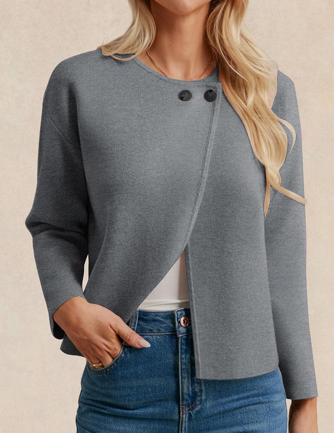 imageGRACE KARIN Womens Cropped Knit Sweater Blazer Oversized Open Front Jackets 2026 Spring Laple Cardigans Dressy CasualGrey