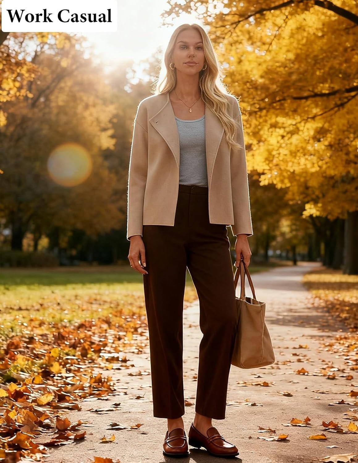 imageGRACE KARIN Womens Cropped Knit Sweater Blazer Oversized Open Front Jackets 2026 Spring Laple Cardigans Dressy CasualKhaki