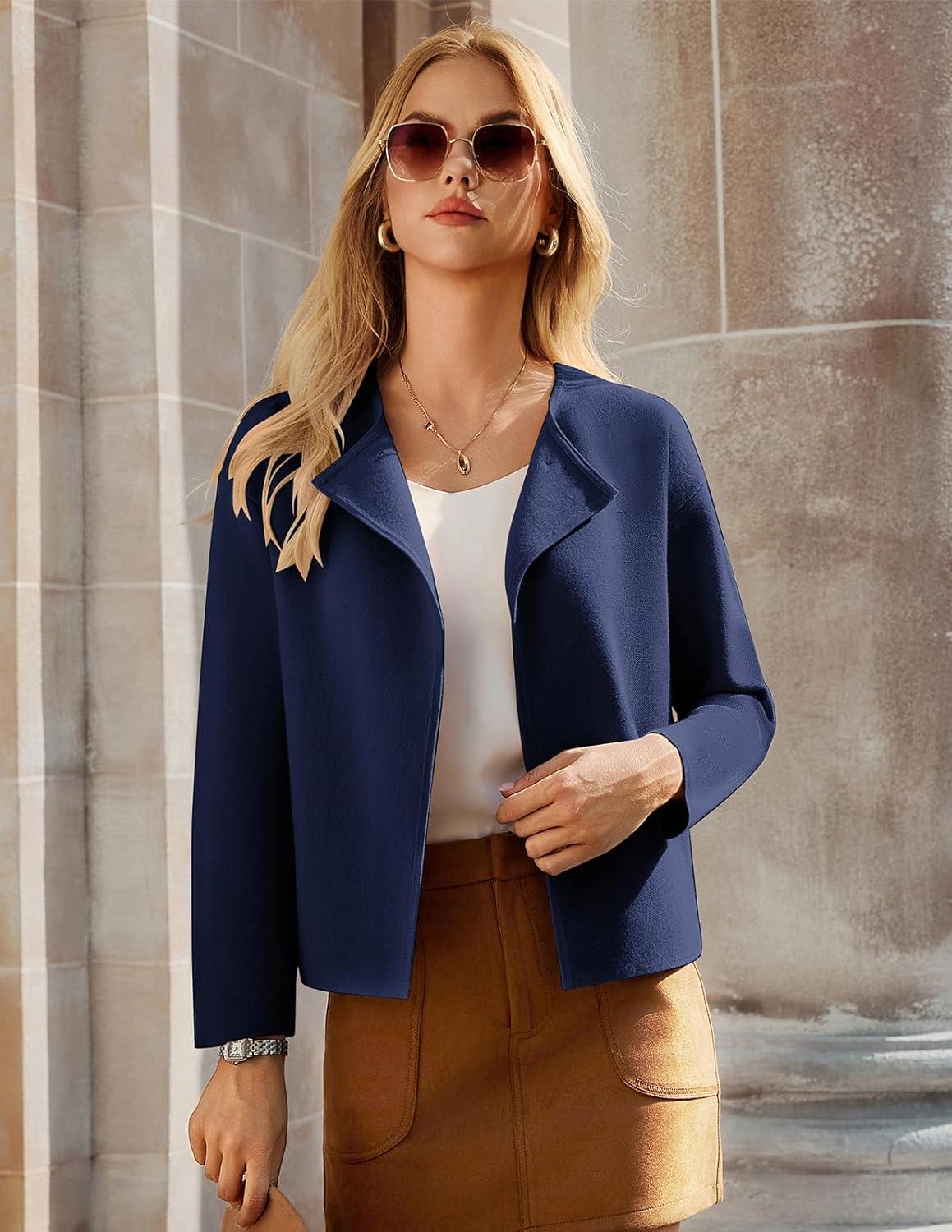 imageGRACE KARIN Womens Cropped Knit Sweater Blazer Oversized Open Front Jackets 2026 Spring Laple Cardigans Dressy CasualNavy Blue