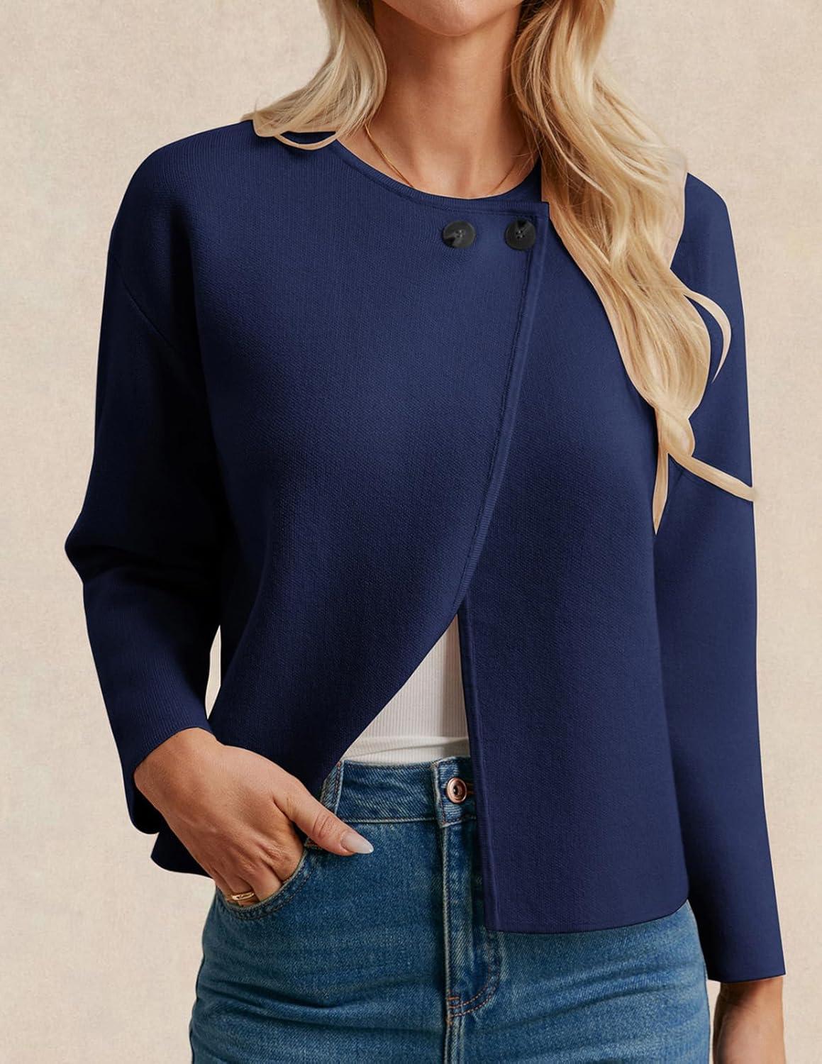 imageGRACE KARIN Womens Cropped Knit Sweater Blazer Oversized Open Front Jackets 2026 Spring Laple Cardigans Dressy CasualNavy Blue