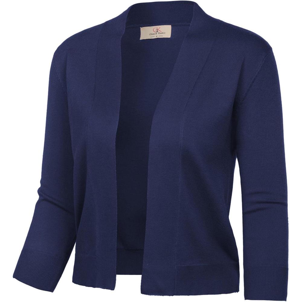 imageGRACE KARIN Women Cardigan Sweaters Lightweight Knit Cropped Cardigans Trendy 34 Sleeve Shrug Bolero S3XL11navy