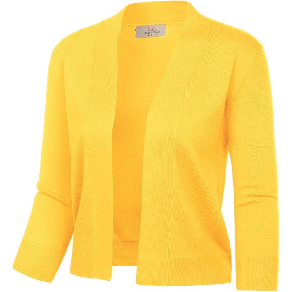 imageGRACE KARIN Women Cardigan Sweaters Lightweight Knit Cropped Cardigans Trendy 34 Sleeve Shrug Bolero S3XL12yellow