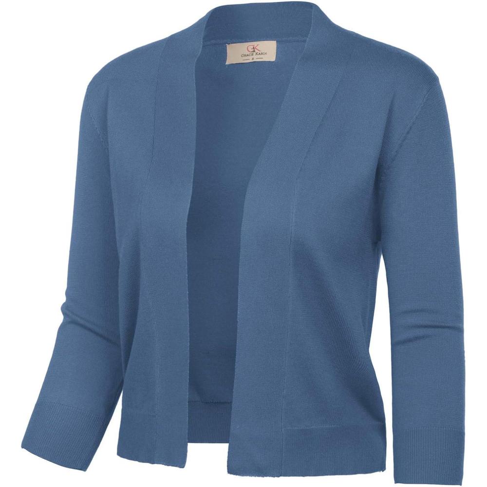 imageGRACE KARIN Women Cardigan Sweaters Lightweight Knit Cropped Cardigans Trendy 34 Sleeve Shrug Bolero S3XLAir Force Blue